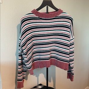 Striped Crew Neck Sweater in Pink and Black